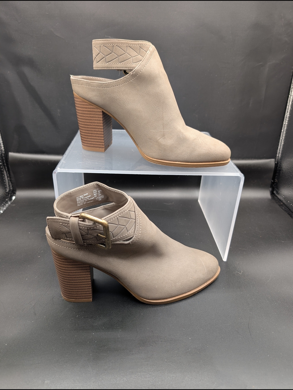 American Eagle Taupe Women's Block Heel Mule Booties with Ankle Strap